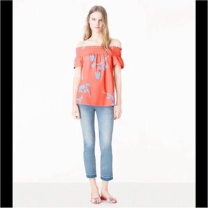 Tory Burch LIKE NEW Eliza poppy off the shoulder blouse red floral Size 2 $250